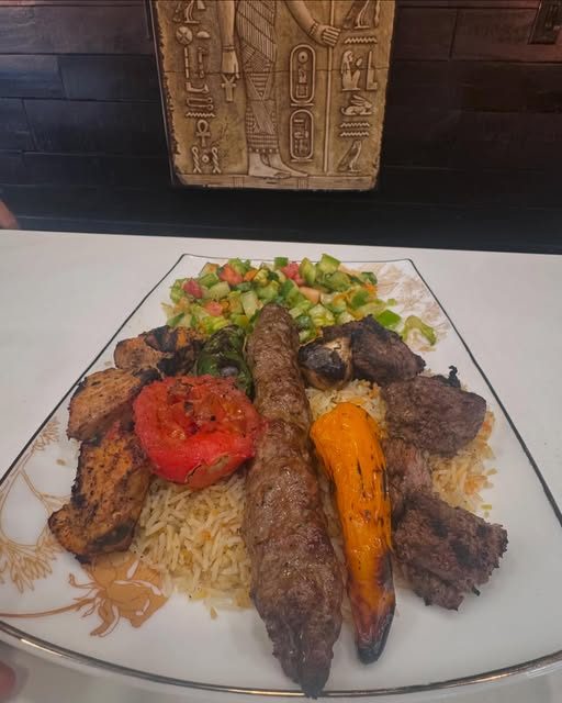 Kofta and kabab plate with rice